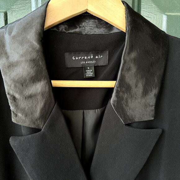 NWOT Current Air Anthropologie Sz S Black Double Breasted Blazer w/ Satin Collar - Picture 3 of 7